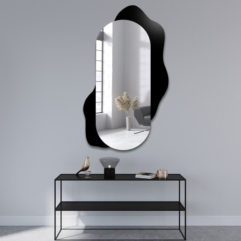 Decoratieve ovale spiegel op zwarte beits - KLEKS