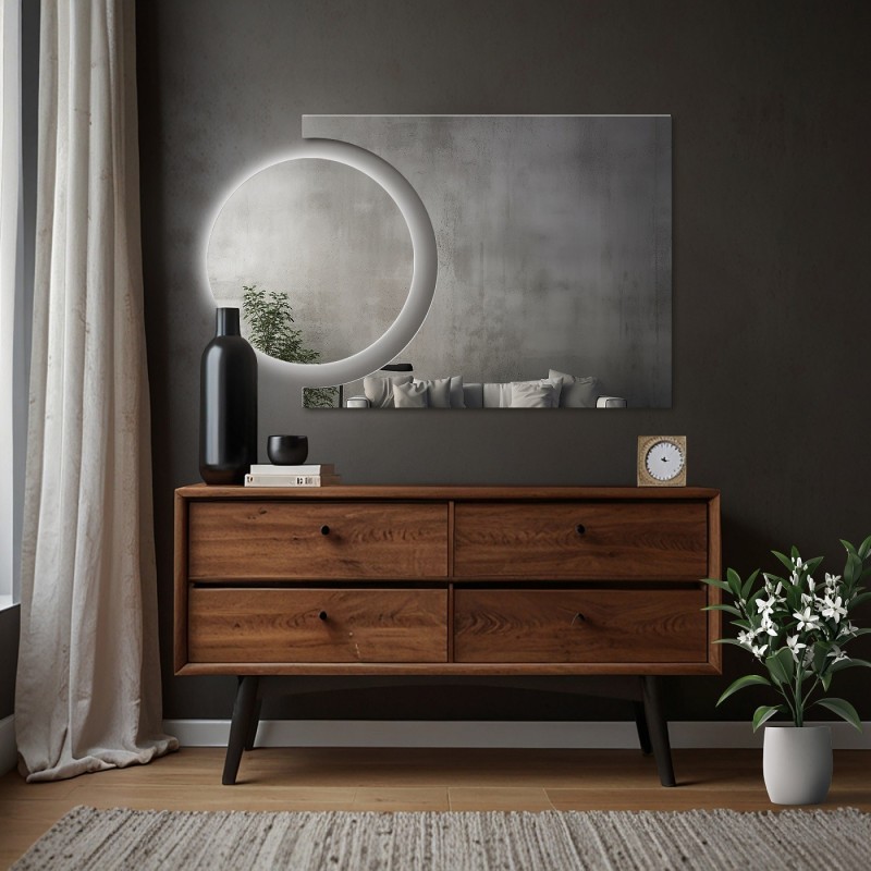 Set van cirkel en komeet badkamerspiegels met verlichting - KOSMIK LED