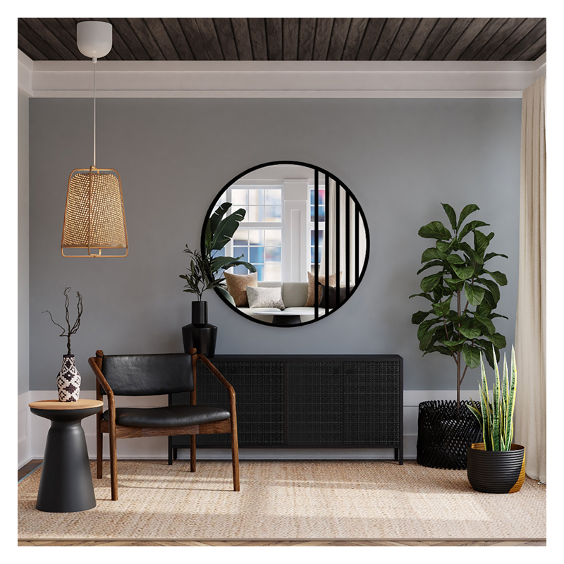 Ronde spiegel met raamwerk in zwart mat loft MDF lijst - LOTIS - lijstkleur naar keuze