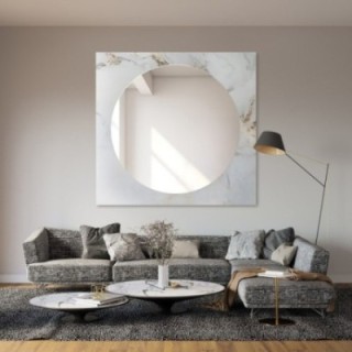 Rond spiegel op vierkant wit-goud marmer – MARBLE BIANCO
