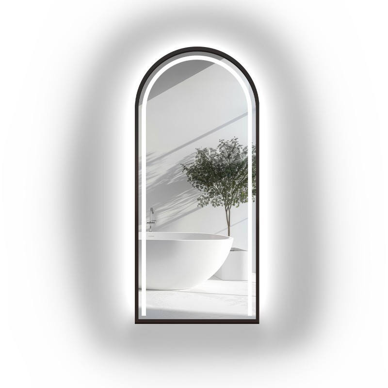 Half-ovale spiegel met verlichting in mdf frame - PLATO IN LED FRAME