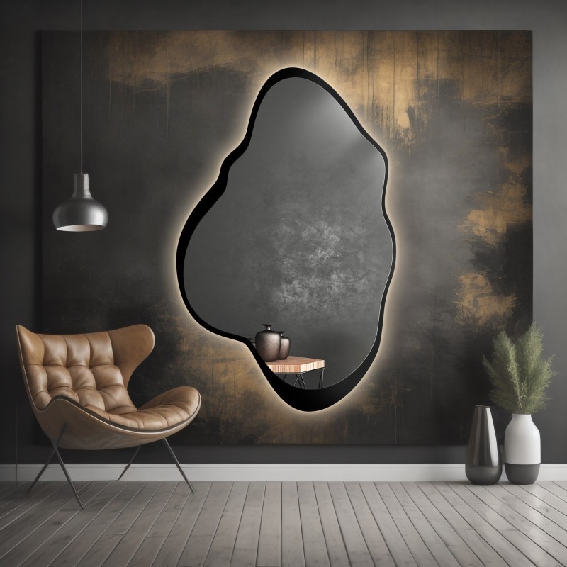 Onregelmatig gevormde spiegel in mdf lijst met verlichting - POCO IN LED FRAME
