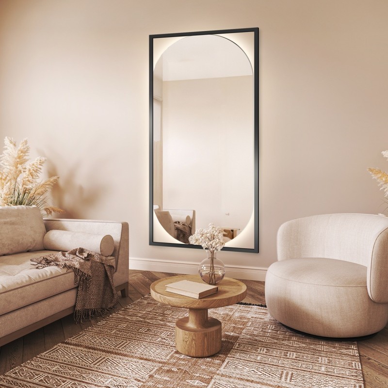 Moderne ovale spiegel in houten lijst met verlichting - RENA LED