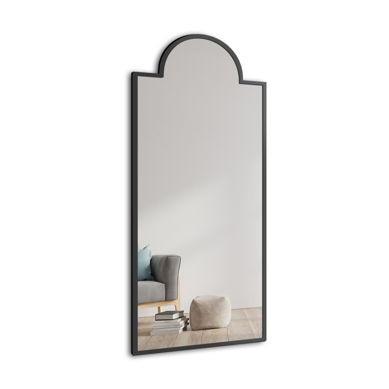 Decoratieve half-ovale spiegel in zwarte MDF lijst - ROSANO
