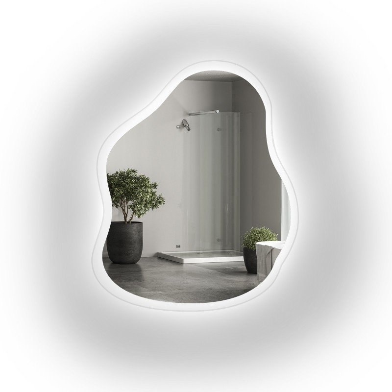 Organisch gevormde spiegel op floatglas met verlichting - STONE GLASS LED
