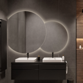 Set ronde dubbelgeslepen spiegels met verlichting - UNIVERSE CUT LED II