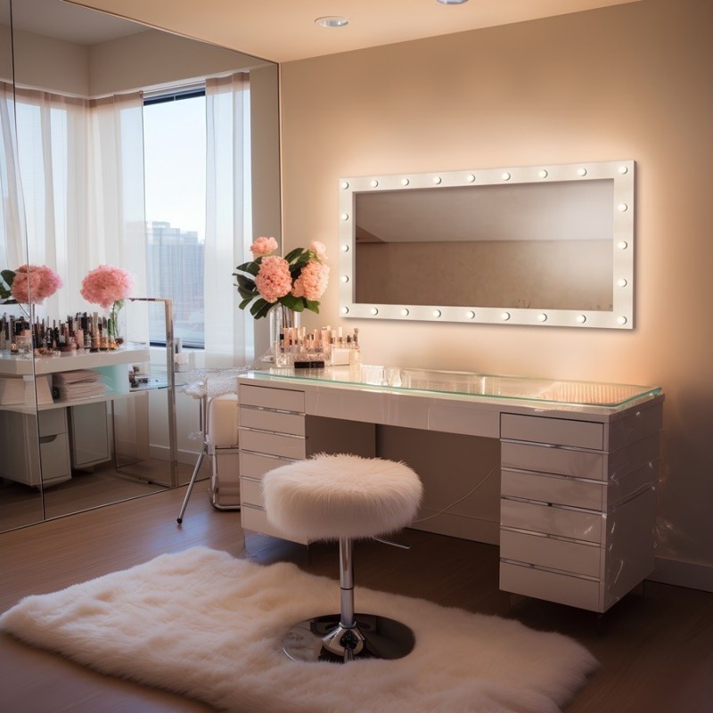 Rechthoekige cosmeticaspiegel met bollen in mdf lijst - VEGAS