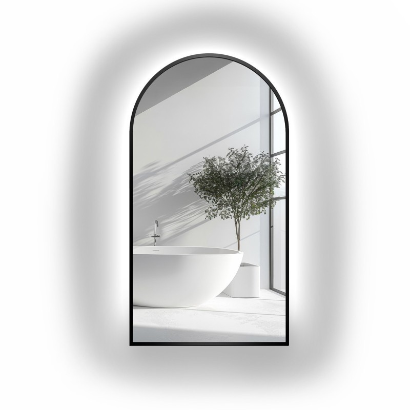 Halfovale spiegel in zwart MDF frame met verlichting - BERDO LED