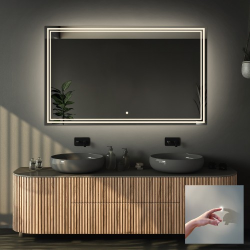 Łazienkowe lustro prostokątne z włącznikiem - MIA LED PREMIUM