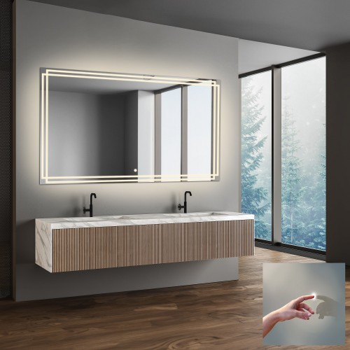 Łazienkowe lustro prostokątne z włącznikiem - MARLA LED PREMIUM