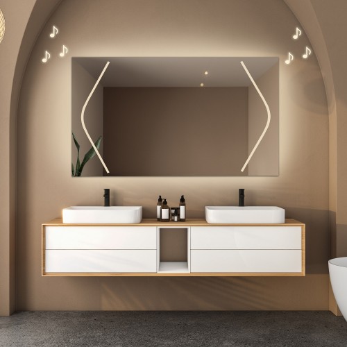 Łazienkowe lustro prostokątne z głośnikiem bluetooth - SOFIA LED PREMIUM