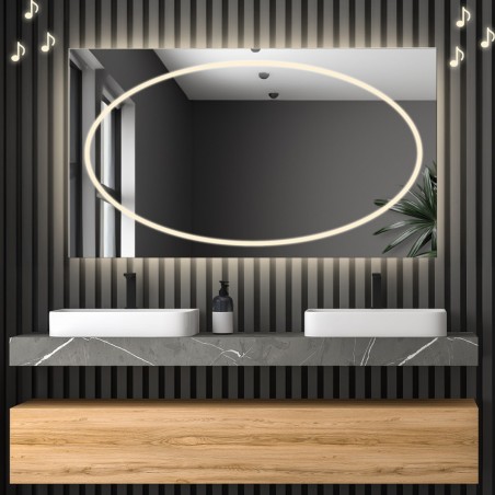 Rechthoekige badkamerspiegel met bluetooth-luidspreker - MELISA LED PREMIUM