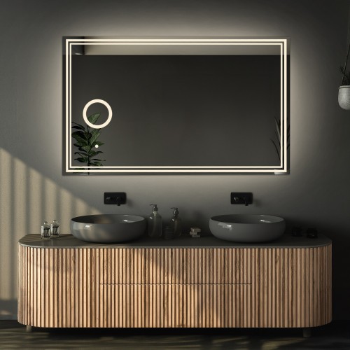 Łazienkowe lustro prostokątne z lusterkiem zoom led - MIA LED PREMIUM