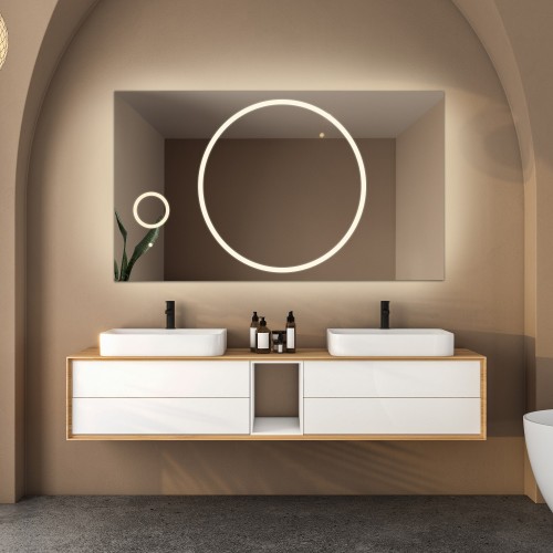 Łazienkowe lustro prostokątne z lusterkiem zoom led - HUGO LED PREMIUM