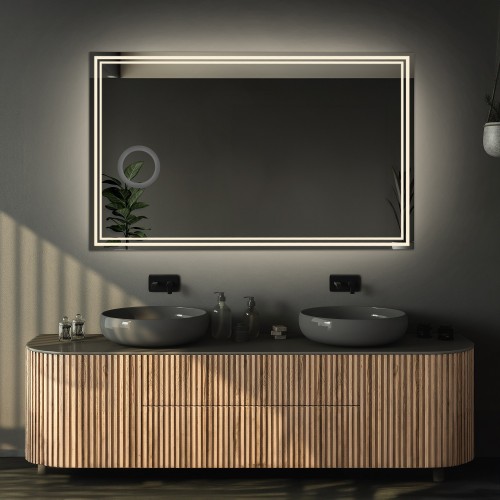 Łazienkowe lustro prostokątne z lusterkiem zoom - MIA LED PREMIUM