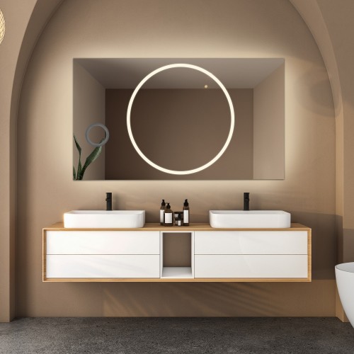 Łazienkowe lustro prostokątne z lusterkiem zoom - HUGO LED PREMIUM