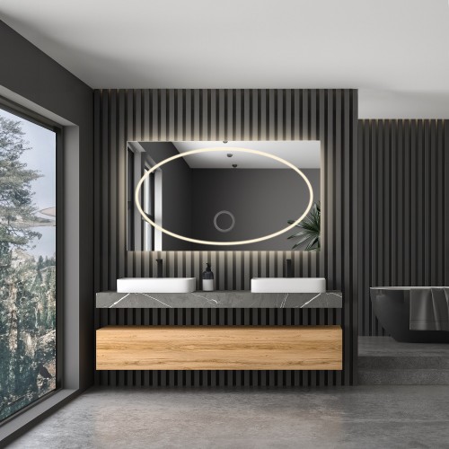 Łazienkowe lustro prostokątne z lusterkiem zoom - MELISA LED PREMIUM