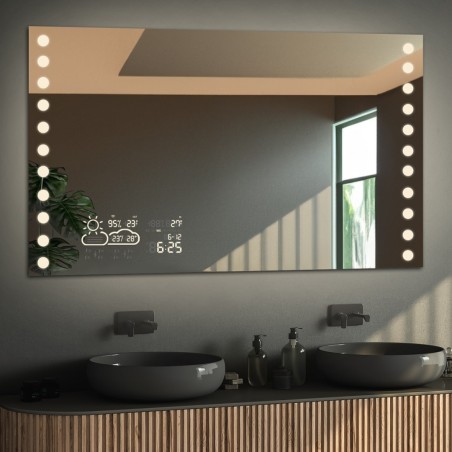 Rechthoekige badkamerspiegel met weerstation - OLIWIA LED PREMIUM