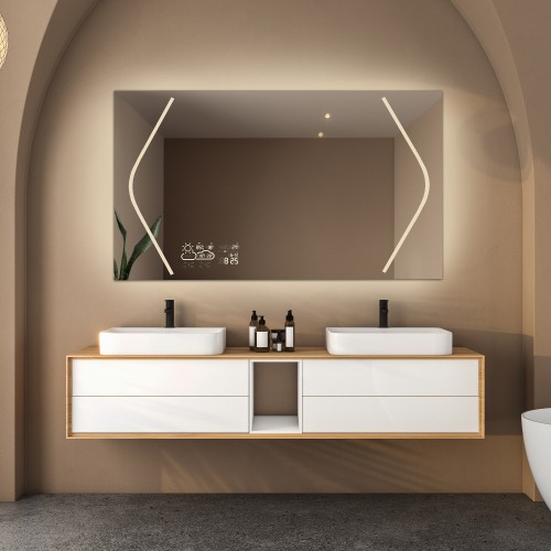 Łazienkowe lustro prostokątne ze stacją pogody - SOFIA LED PREMIUM