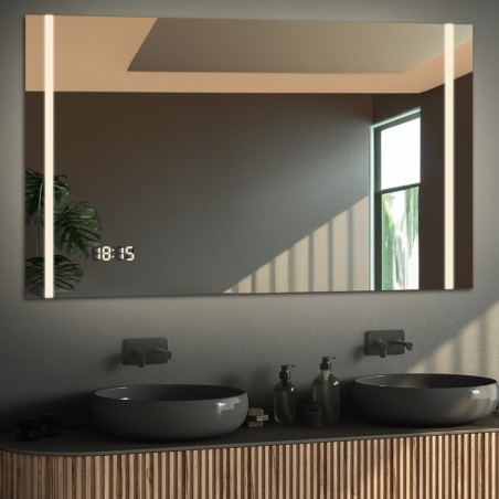Rechthoekige badkamerspiegel met digitale klok - FLAWIA LED PREMIUM