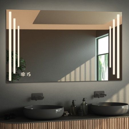 Rechthoekige badkamerspiegel met digitale klok - ALIS LED PREMIUM