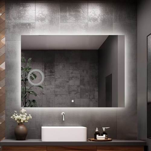 Łazienkowe lustro prostokątne z lusterkiem zoom i włącznikiem - AGIS LED PREMIUM