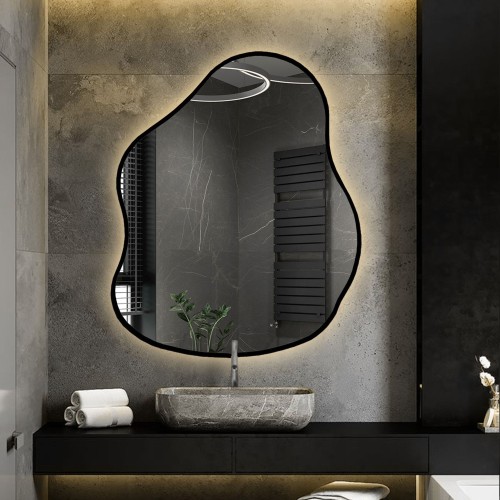 Lustro o organicznym kształcie w ramie z podświetleniem - STONE W RAMIE LED