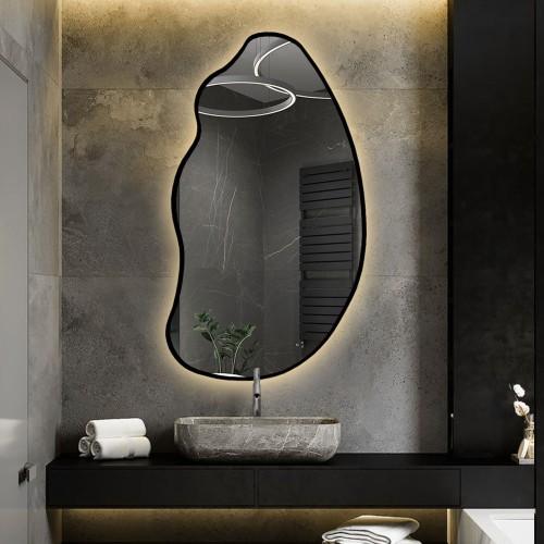 Lustro o organicznym kształcie w ramie z podświetleniem - TOPAZ W RAMIE LED