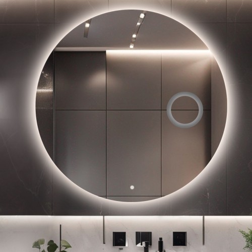Łazienkowe lustro okrągłe z lusterkiem zoom i włącznikiem - KOŁO LED PREMIUM