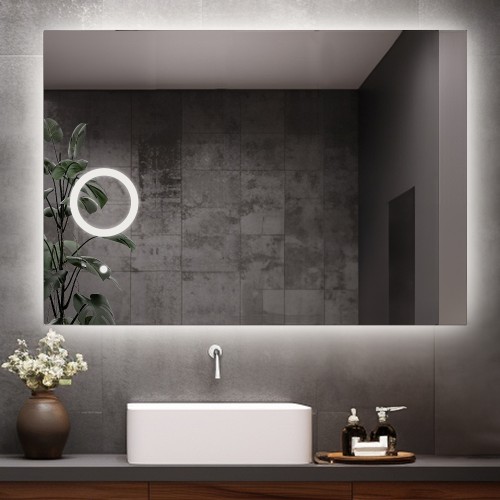 Łazienkowe lustro prostokątne z lusterkiem zoom led - AGIS LED PREMIUM