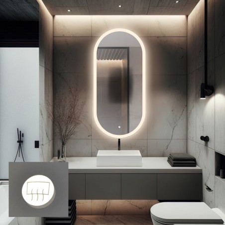 Ovale badkamerspiegel met anti-parelmat - ROMI LED PREMIUM