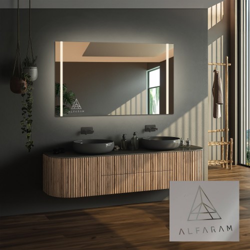 Łazienkowe lustro prostokątne z logo - FLAWIA LED PREMIUM