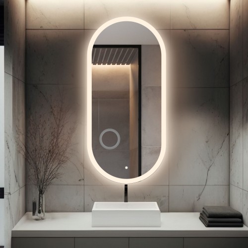 Łazienkowe lustro owalne z lusterkiem zoom i włącznikiem - ROMI LED PREMIUM