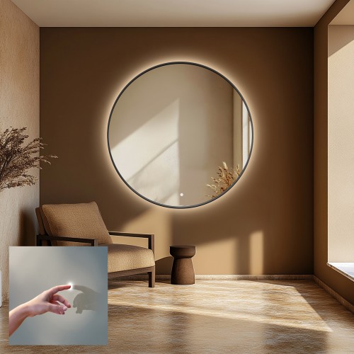 Lustro okrągłe w ramie z włącznikiem - OTYLIA LED PREMIUM