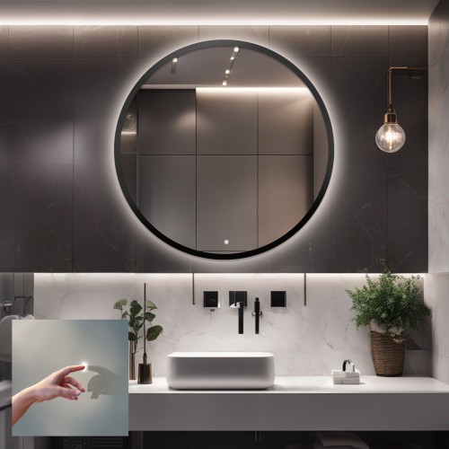 Łazienkowe lustro okrągłe w ramie z włącznikiem - OTTO LED PREMIUM