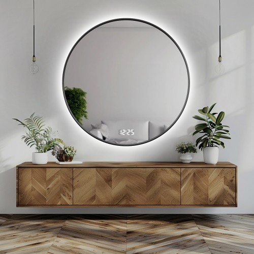 Lustro okrągłe w ramie z zegarem - OTYLIA LED PREMIUM