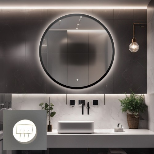 Łazienkowe lustro okrągłe w ramie z matą antyparową - OTTO LED PREMIUM