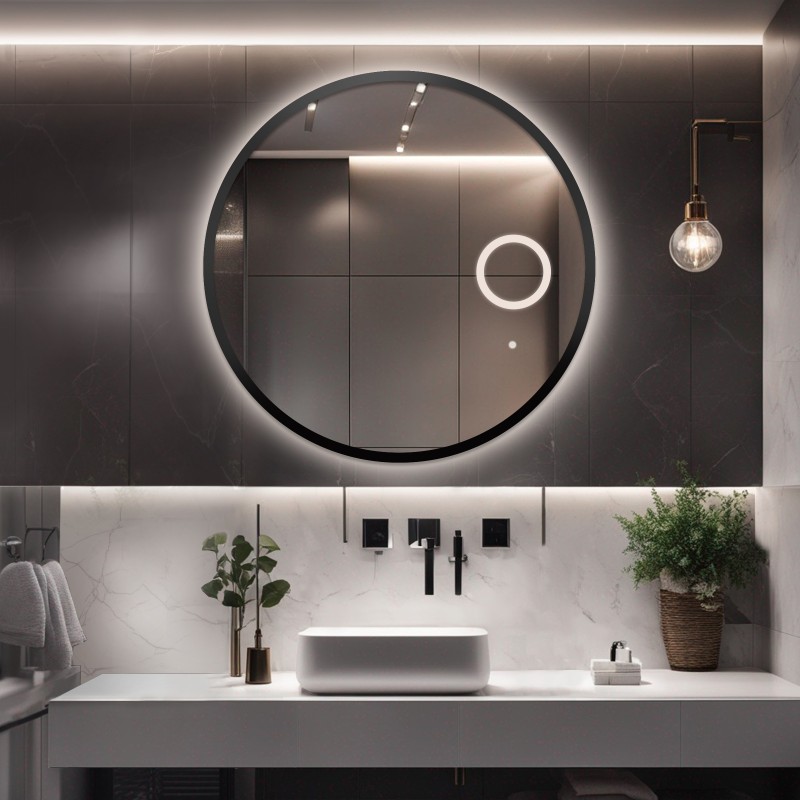 Badkamer ronde spiegel in lijst met zoom ledspiegel - OTTO LED PREMIUM