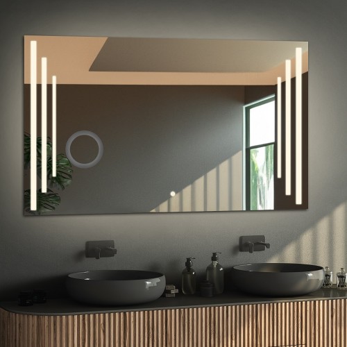 Łazienkowe lustro prostokątne z lusterkiem zoom i włącznikiem - ALIS LED PREMIUM