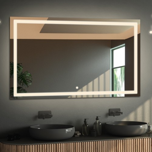 Łazienkowe lustro prostokątne z głośnikiem bluetooth i włącznikiem - EMI LED PREMIUM