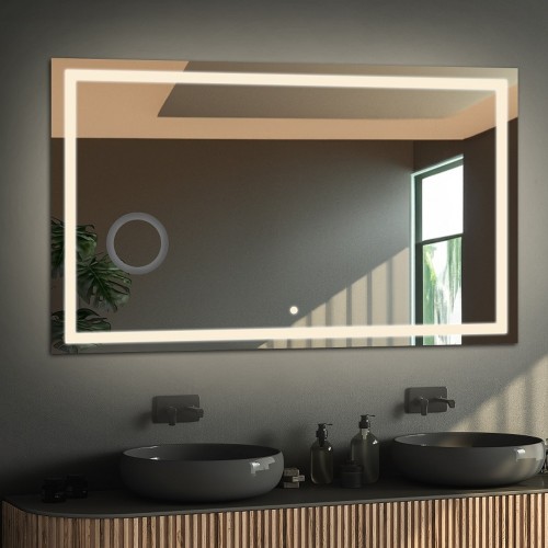 Łazienkowe lustro prostokątne z lusterkiem zoom i włącznikiem - EMI LED PREMIUM