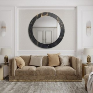 Rond spiegel op zwart-goud marmer – MARBLE NOELLE