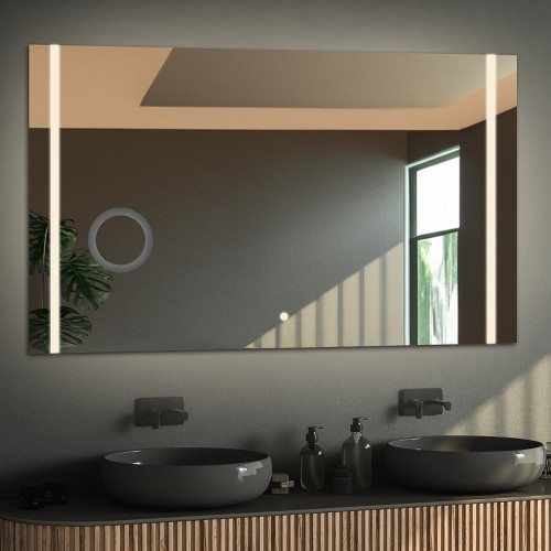 Łazienkowe lustro prostokątne z lusterkiem zoom i włącznikiem - FLAWIA LED PREMIUM