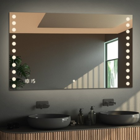 Rechthoekige badkamerspiegel met digitale klok en schakelaar - OLIWIA LED PREMIUM