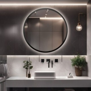Ronde spiegel in zwart mat MDF kader met verlichting - OTTO LED - kaderkleur naar keuze