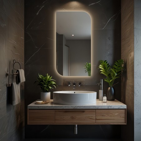 Onregelmatig gevormde spiegel met verlichting - LED traantje