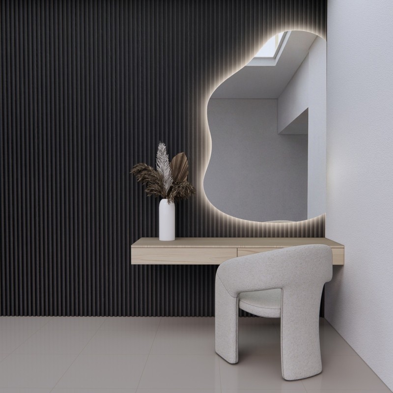 Organische spiegel met afgeschuinde rand en ledverlichting - STONE LED AFGESCHUINDE RAND