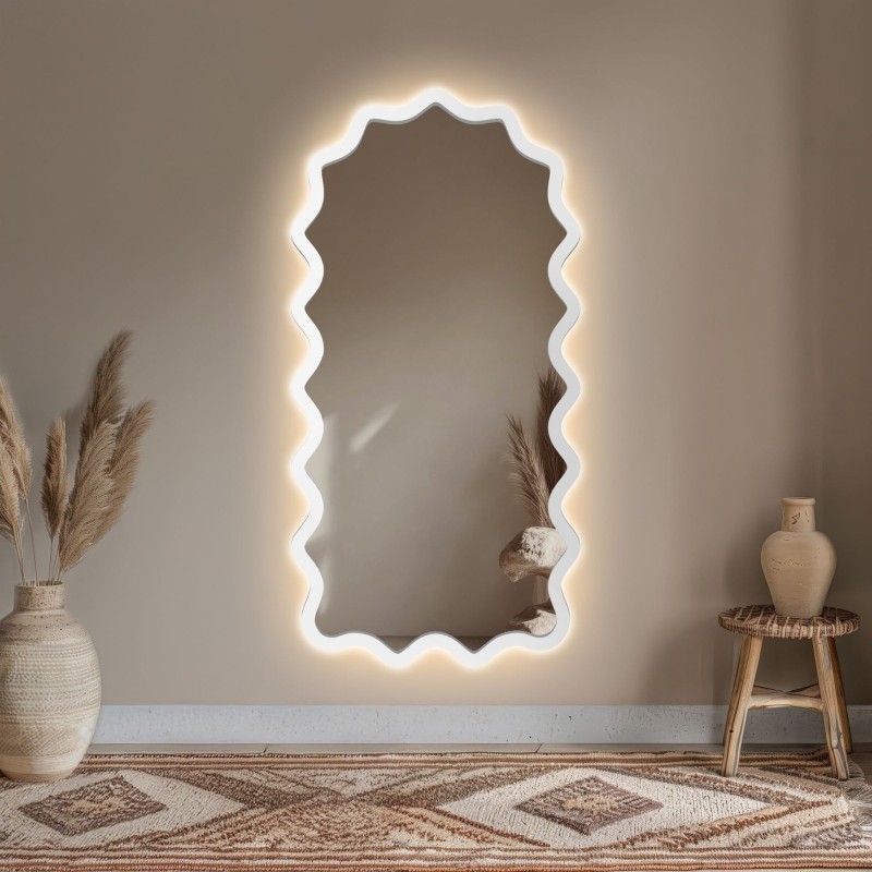 Halfovaal spiegel in een golvend MDF-frame met verlichting - AQUARELLE SONA LED