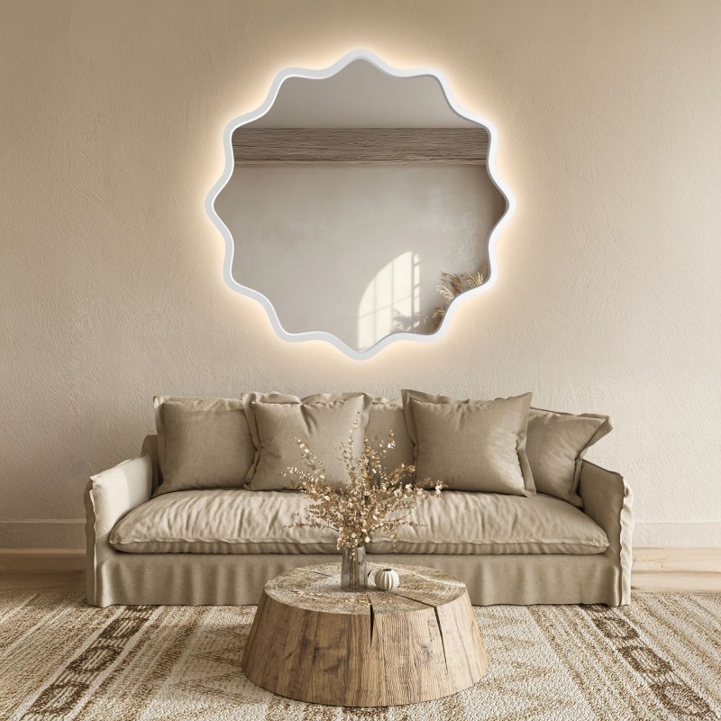 Ronde spiegel met golvende MDF-lijst en verlichting - AQUARELLE NAYA LED