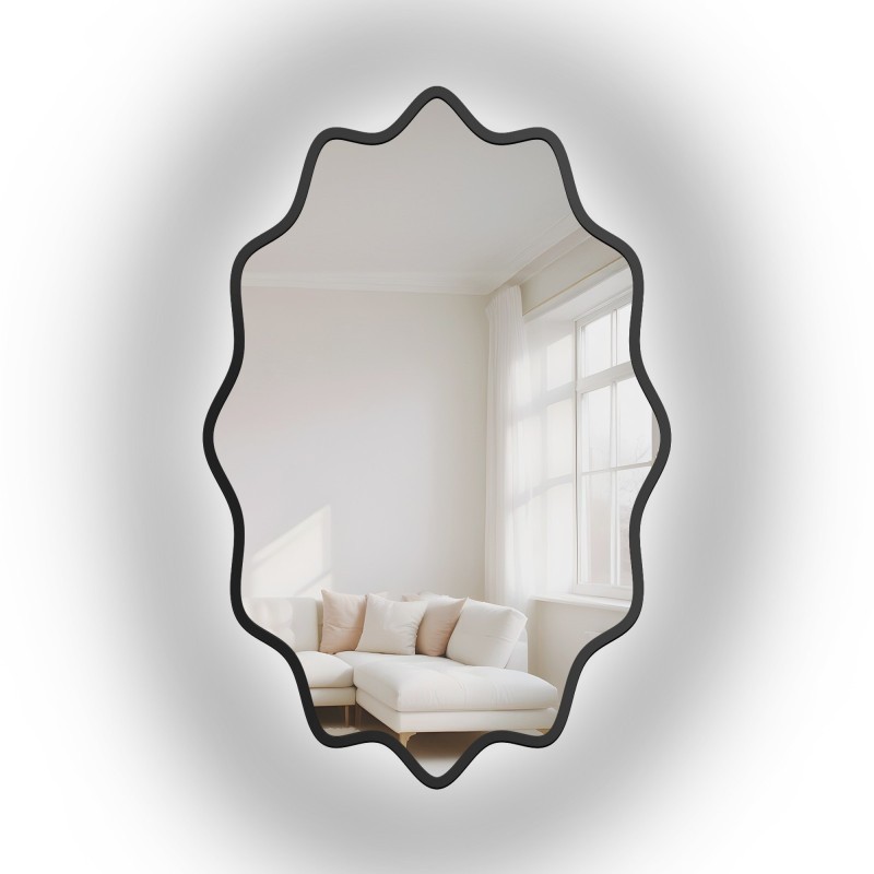 Elliptische spiegel in een golvend MDF-frame met verlichting - AQUARELLE ELVA LED
